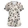 Women's Fashionable V,neck Short,Sleeved Work Top With Double Side Slits And Pockets, Featuring A Retro Floral Print.