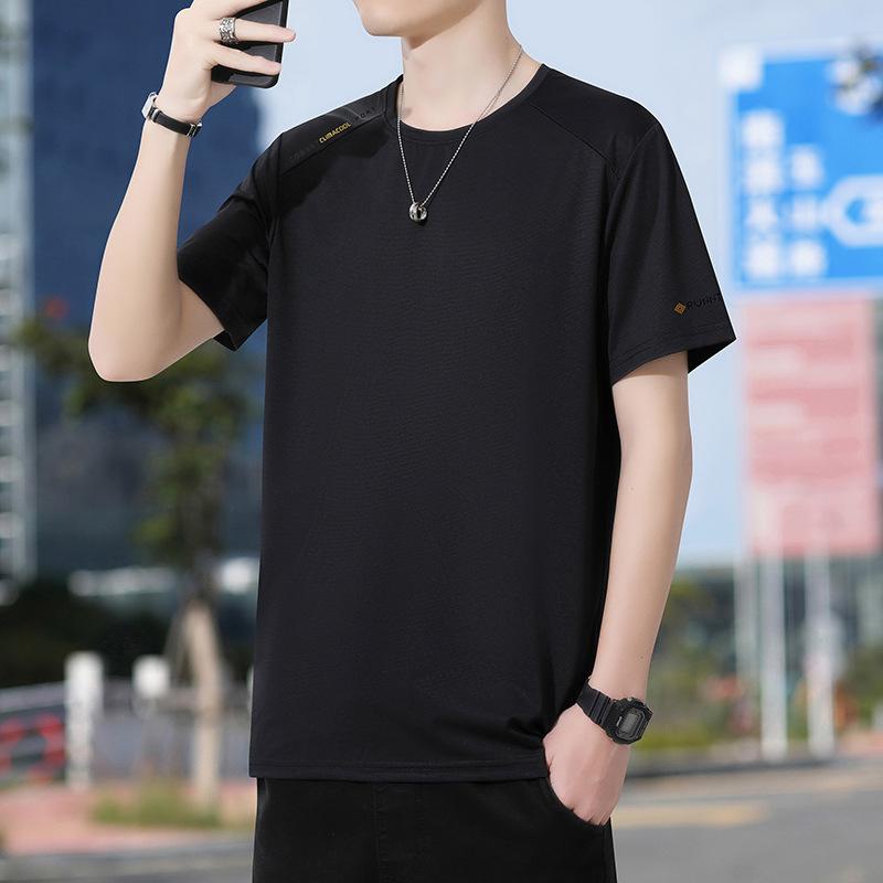 Ice Silk Short-Sleeved T-Shirt Men'S Summer Thin Round Neck Half-Sleeved Bottoming Shirt Quick-Drying Sports And Leisure Men'S High-End Top