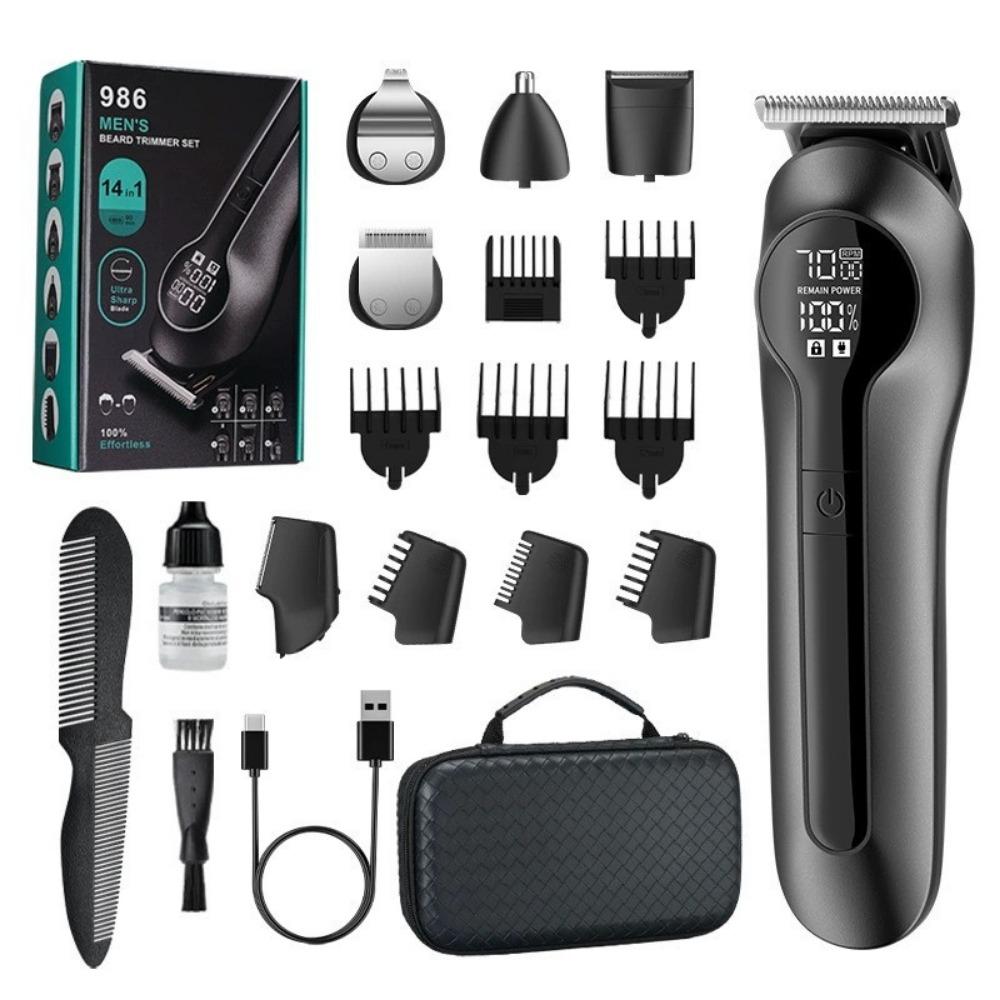 Men's 5-in-1 Professional Electric Hair Trimmer LCD Hair Clipper Shaver Rechargeable Body and Nose Hair Trimmer Set