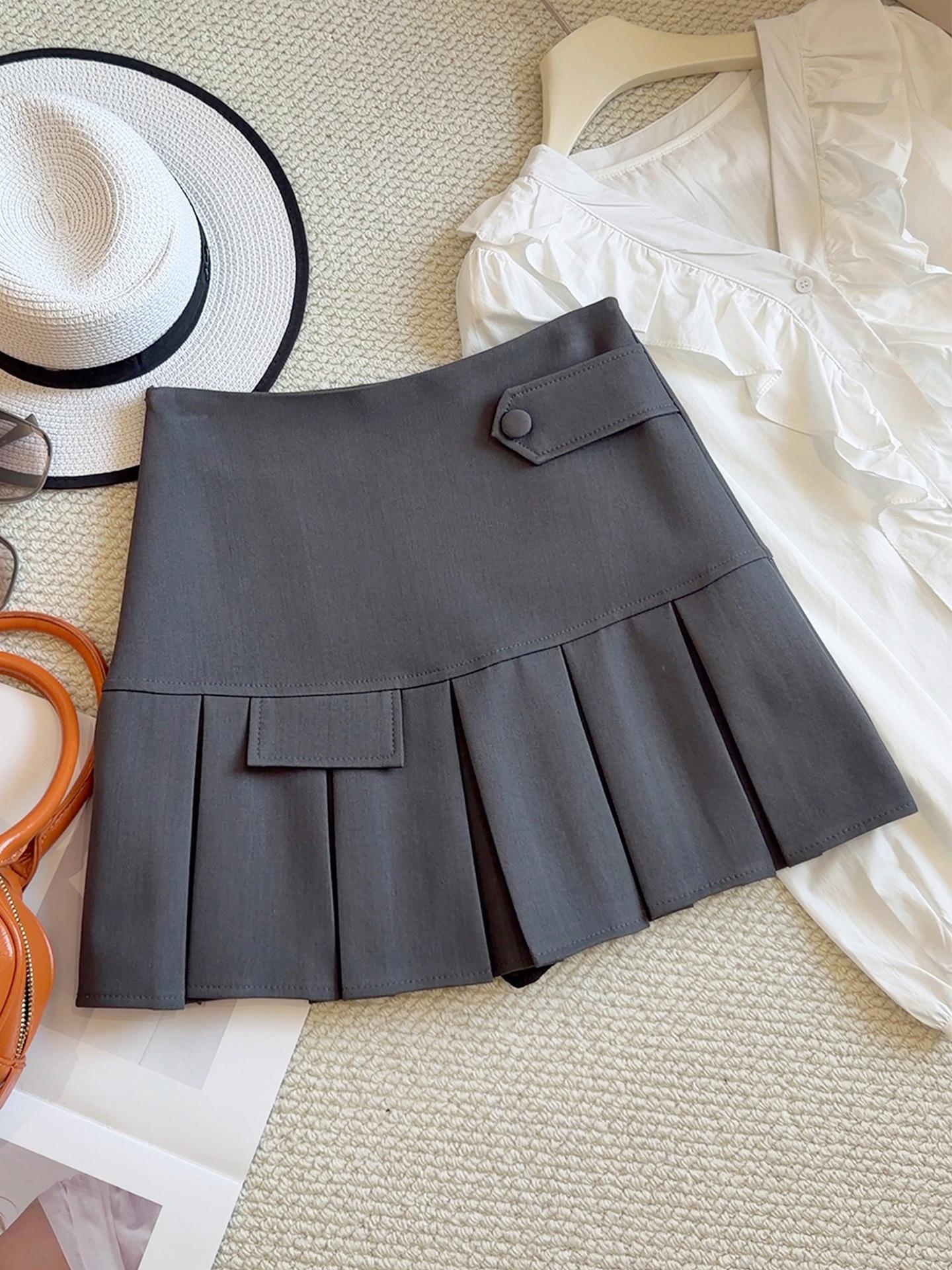 Women s Spring/Summer A-Line High Waist Pleated Skirt: College Style, Slimming, Versatile Extra Large серый