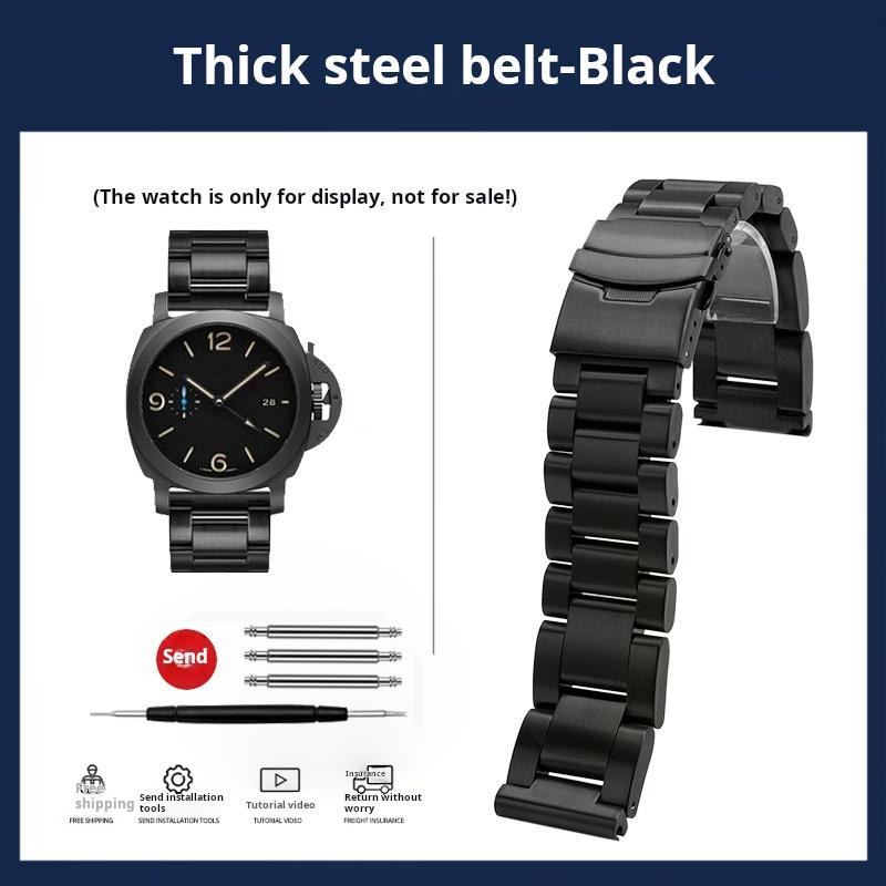 Cinturino Piatto in Acciaio Inossidabile 24 26mm Metallo Solido per Orologio Uomo Panerai PAM441 PAM111 Catena Cinturino Argento nero Accessori Uomo
