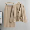 Autumn Women's Sweater Suit Plus Size Knitwear Casual Chambray Jacket Knitted Belt Fashion Skirt Suit