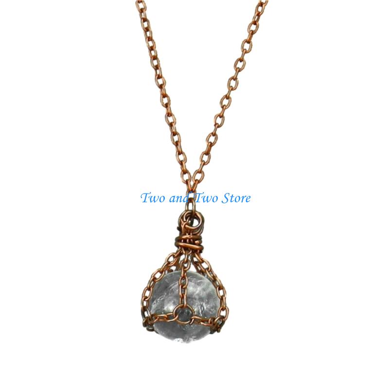 HX6F Trendy Metal Bamboo Necklace Hand Woven Mesh Pocket Pendant Neckchain Ornament