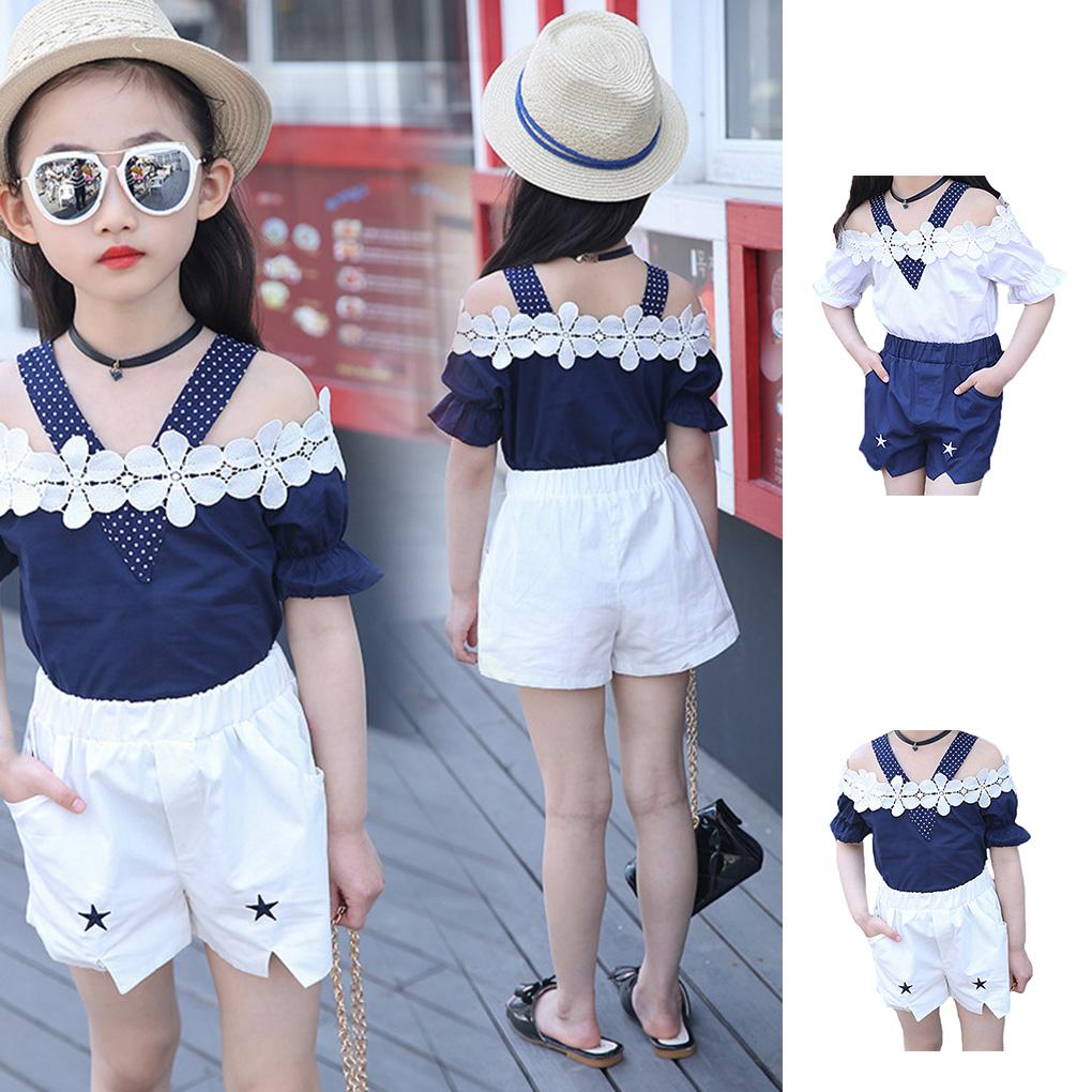 Kids Baby Girls Lace T-shirt Tops Pants Shorts Summer Outfits Clothes