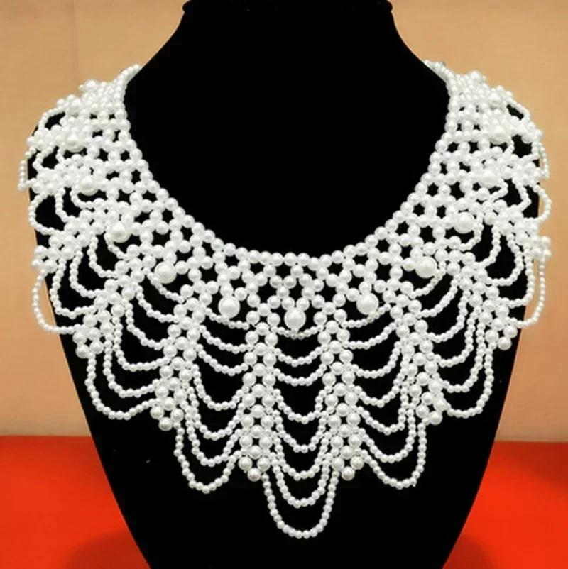 New Pearl Beaded Lace Trim Collar Ribbons Women Necklace Jewelry for Clothes Wedding Dress Party Jewelry Lovers Chocker Necklace