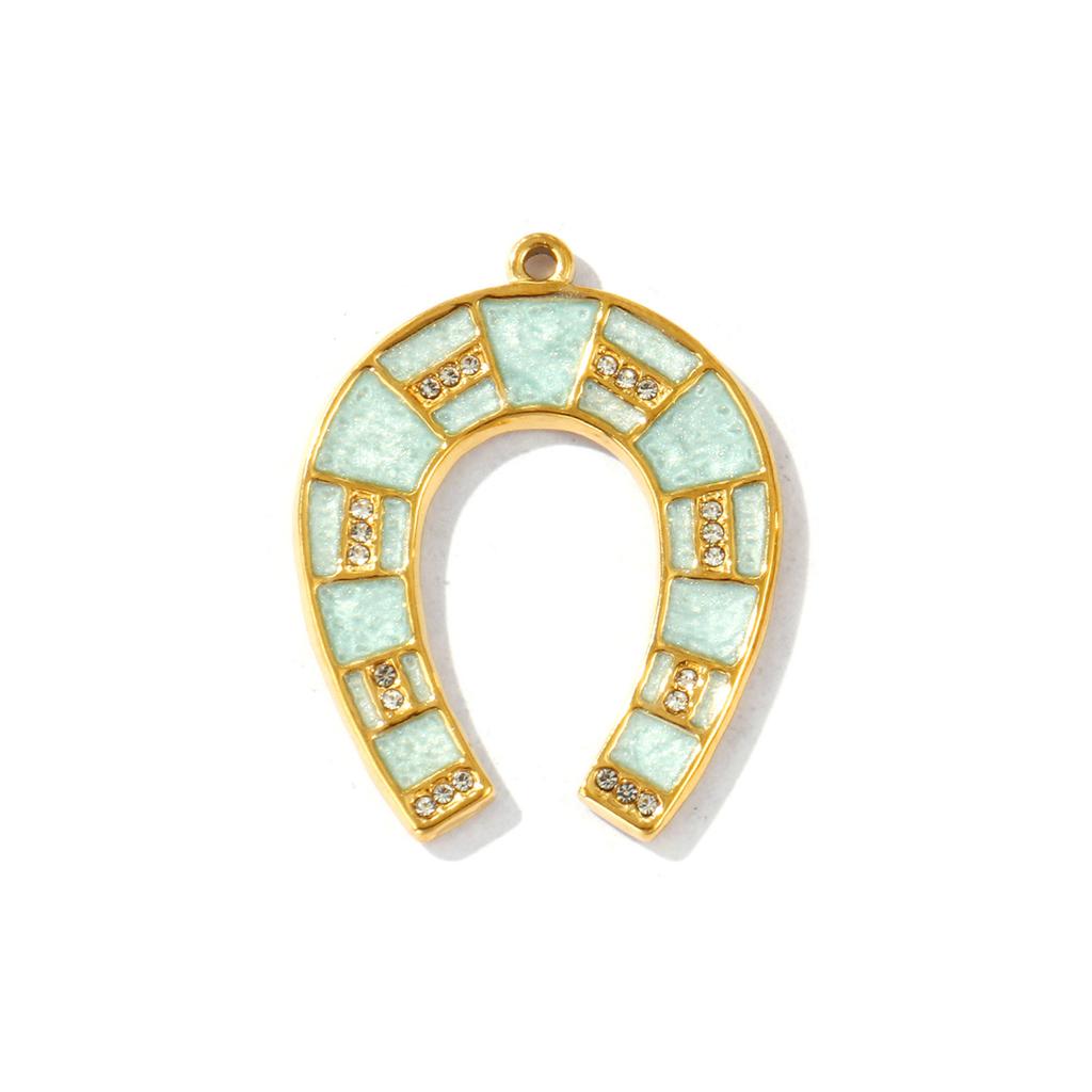 2 PCs West Cowboy Pendants Enamel Luck Horseshoe Clear Rhinestone 304 Stainless Steel 18K Gold Plated Charms DIY 3.5cm x 2.8cm
