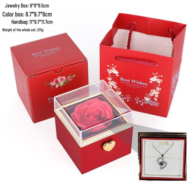 Valentine's Day Rotating Jewelry Gift Box with Necklace & Rose Flower