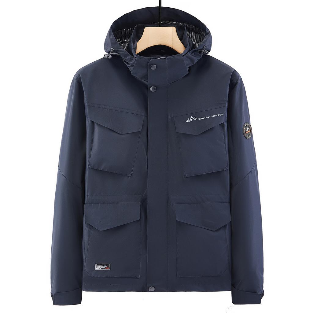 Spring and Autumn Thin Men's Outdoor Loose Large Size Multi-Pocket Jacket Men's Windproof Waterproof Jacket