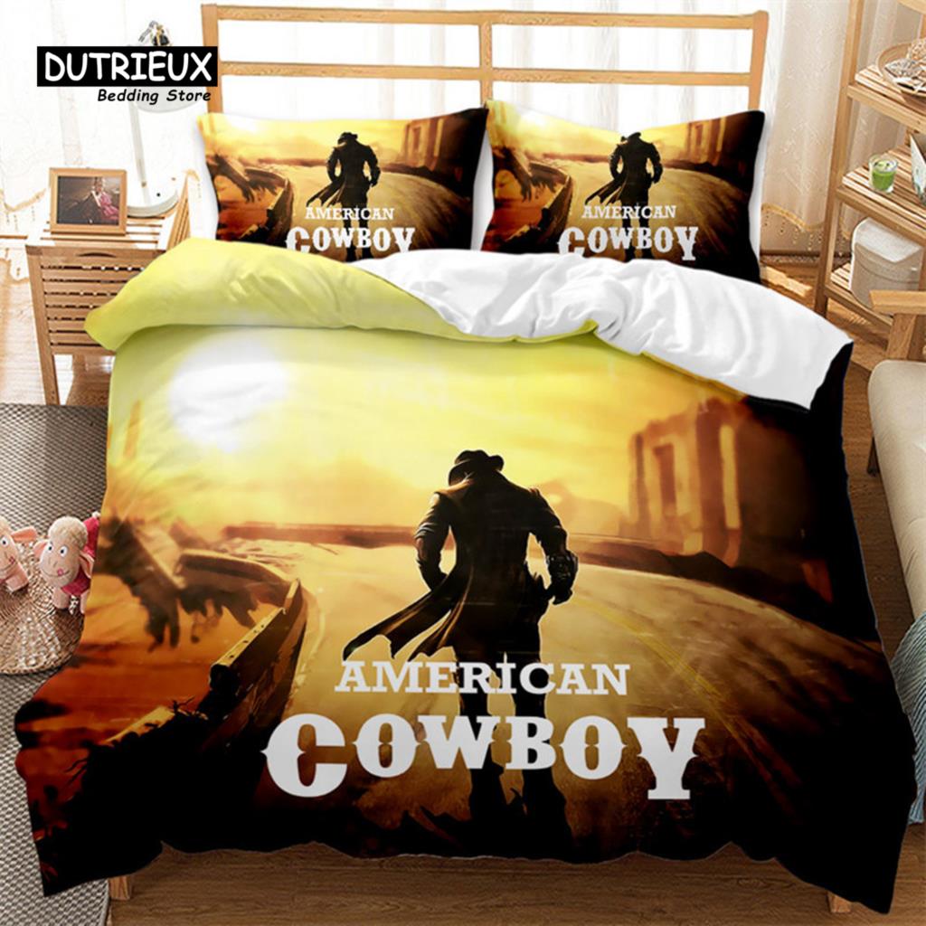 Cowboy Bedding Set Wild West Cowboys Western Style And Horses Themed Duvet Cover Microfiber Quilt Cover For Kids Boys Teen Decor