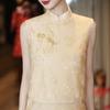 Fashion, new Chinese champagne yellow improved cheongsam two-piece set, sleeveless jacquard bright silk jacquard cheongsam new