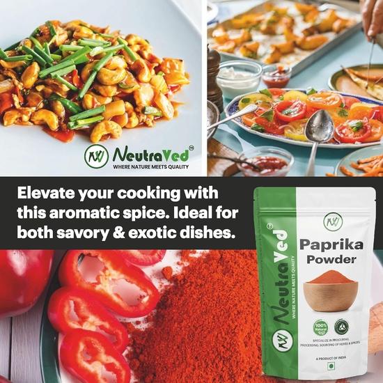 NeutraVed Paprika Powder 100g | Sweet & Mild Red Paprika Spice for Cooking, Seasoning & Garnishing | Comes in Standup Ziper Pouch - 100gm