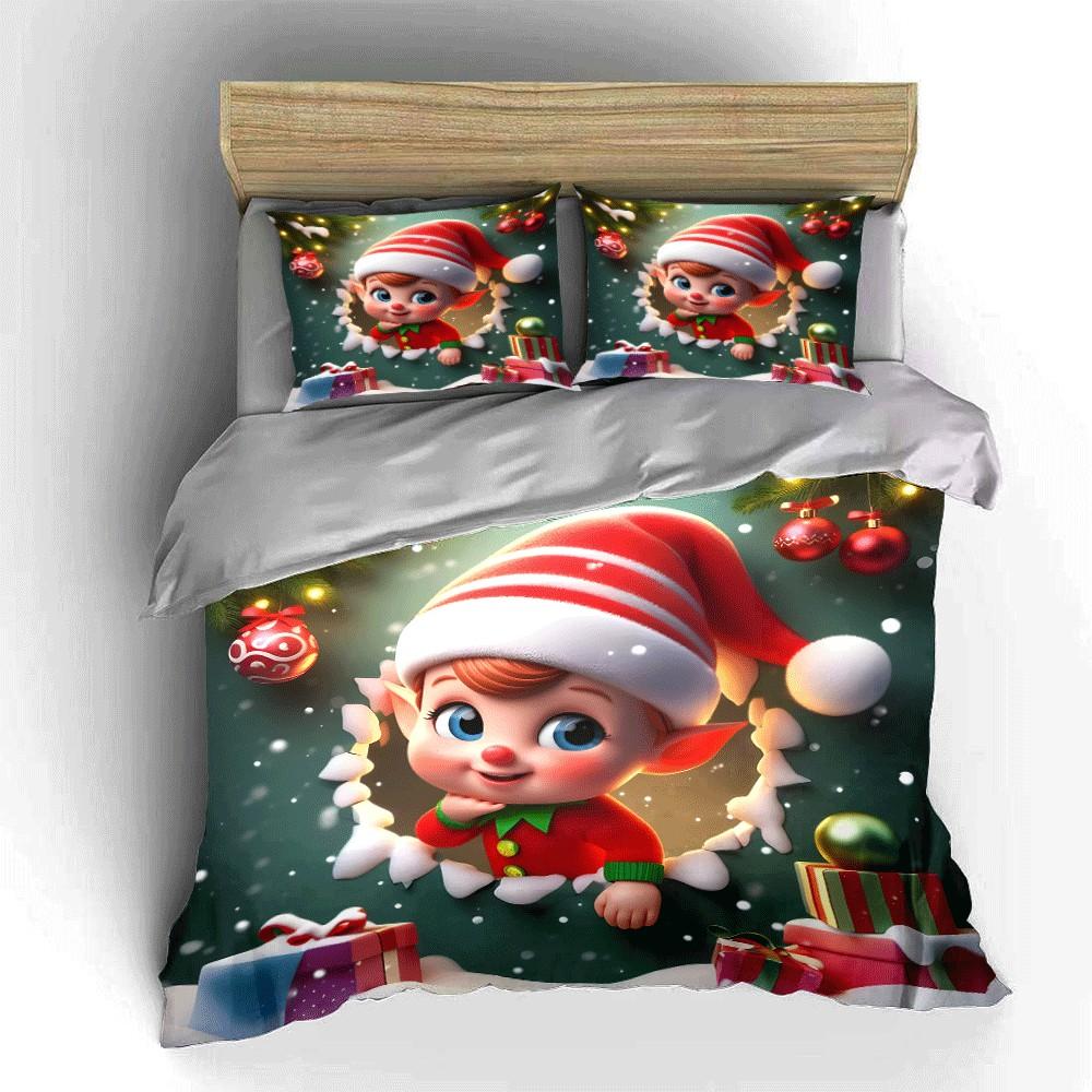 Festive Holiday Elf Gift Set Exquisite Three-Piece Bedding Set Gift For Kids And Adults EU Twin 135X200cm&set