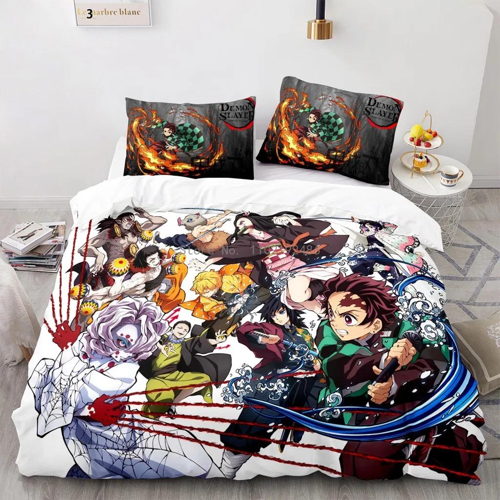 Juego de cama popular de Demon Slayer, funda de edredón con estampado de anime, fundas de almohada, decoración para habitación infantil, artículos para el hogar al por mayor