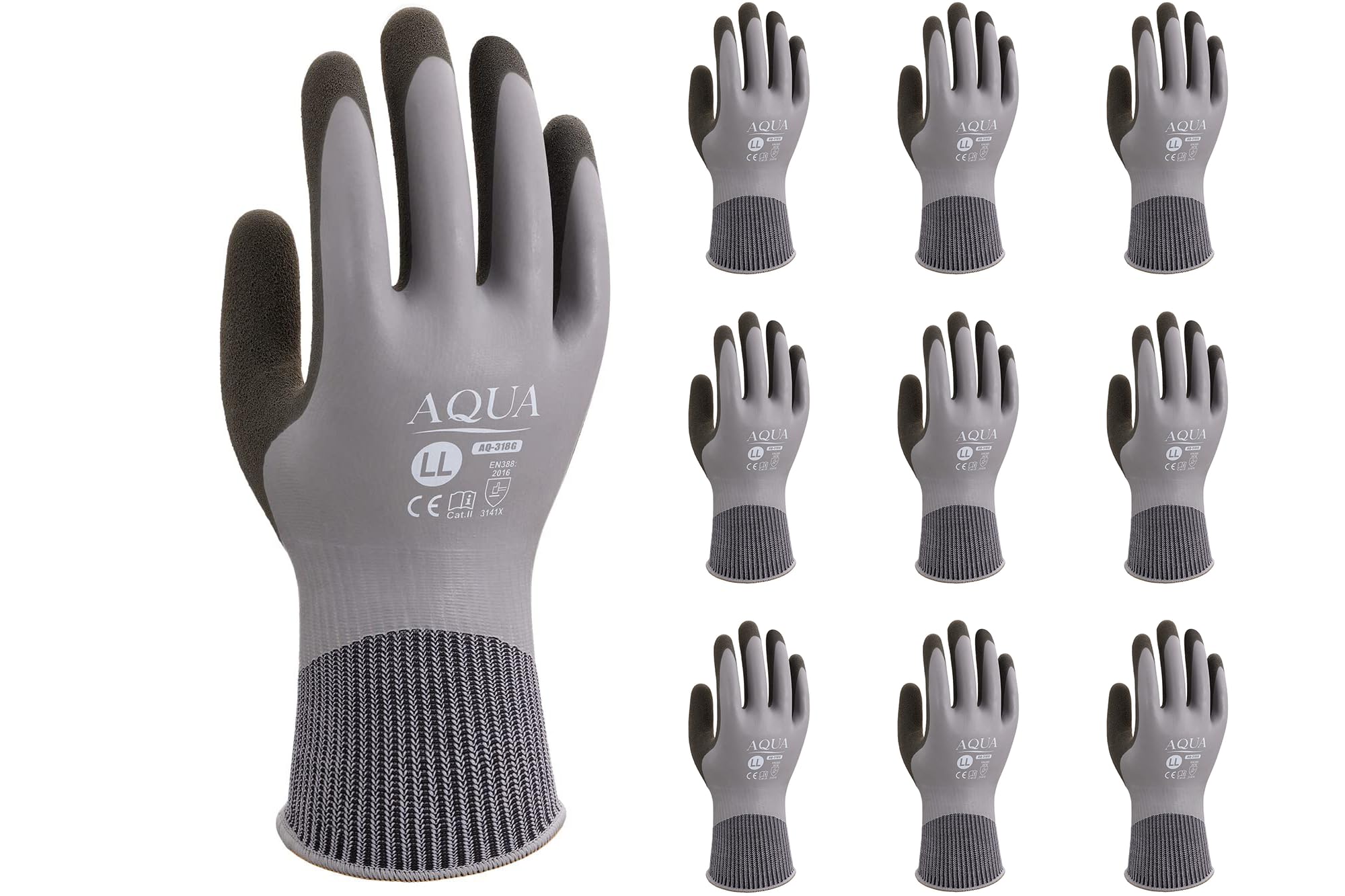 

Weed [Cleaning and Washing Work] Waterproof Grip Work Gloves, Natural Rubber, Size L, AQUA AQ-318G (10 pairs), Gray