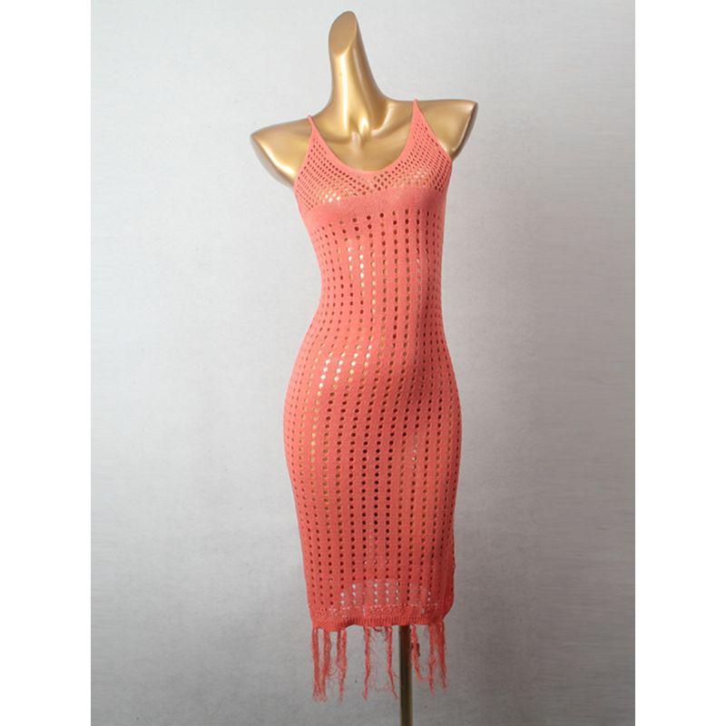 Sexy Cut Out Bandage Dress Suspender Skirt Foreign Trade Original Order Tassel V Neck Pure Color Sexy Vest Dress