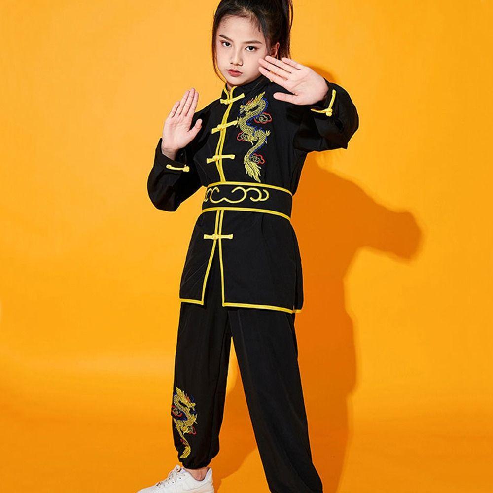 with Belt Kungfu Uniform Long Sleeves Tai Chi Uniform Fashion Traditional Perform Outfits Children
