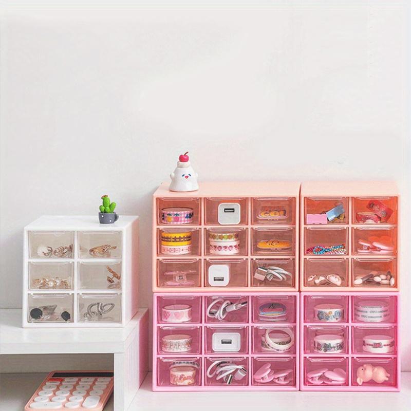 1pc-New Transparent Girl Pink Table Top Leather Band Hair Ornament Small Items Large Capacity Compartment Drawer Storage Box
