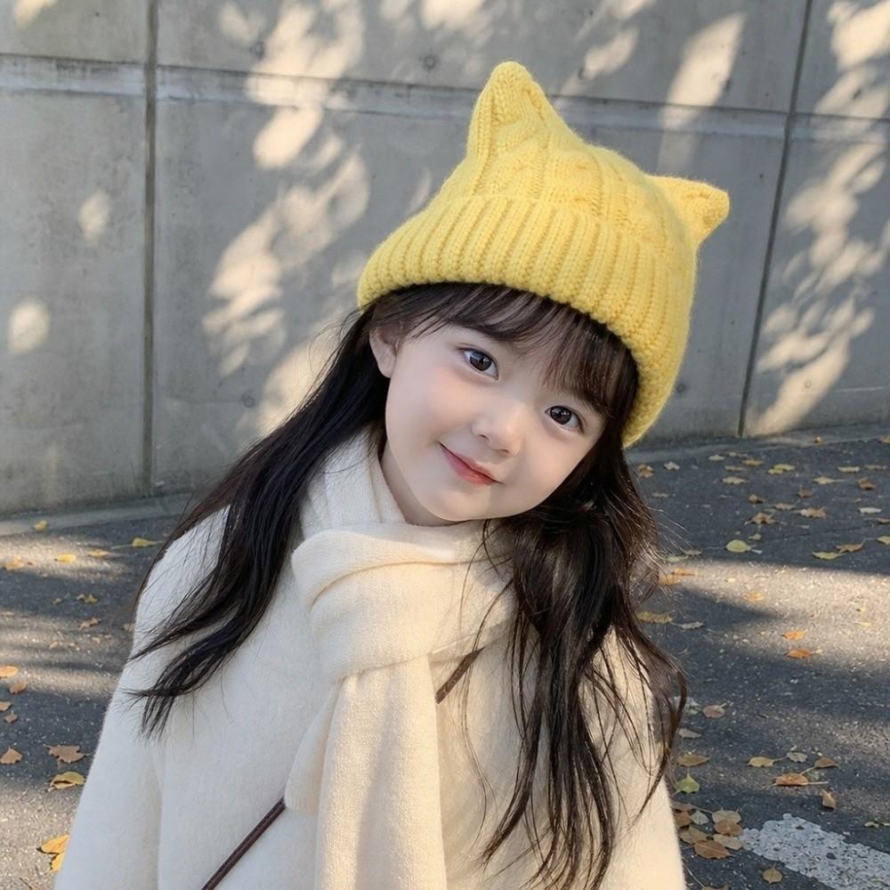 Cute Ears Kids Cat Ears Hats Solid Coloe Knitted Beanie Hat Comfortable Knitted Hats Kids