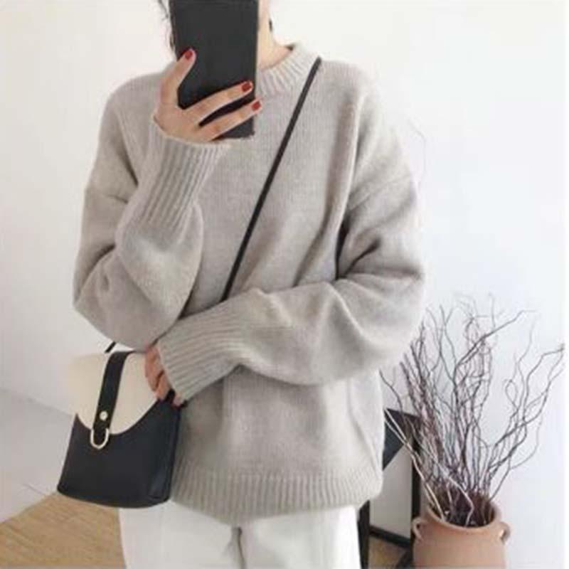 Women Cashmere Elegant Basic Sweater Autumn Winter Loose Soft O-Neck Knitted Pullovers Oversized Solid Color Jumper Knitwear