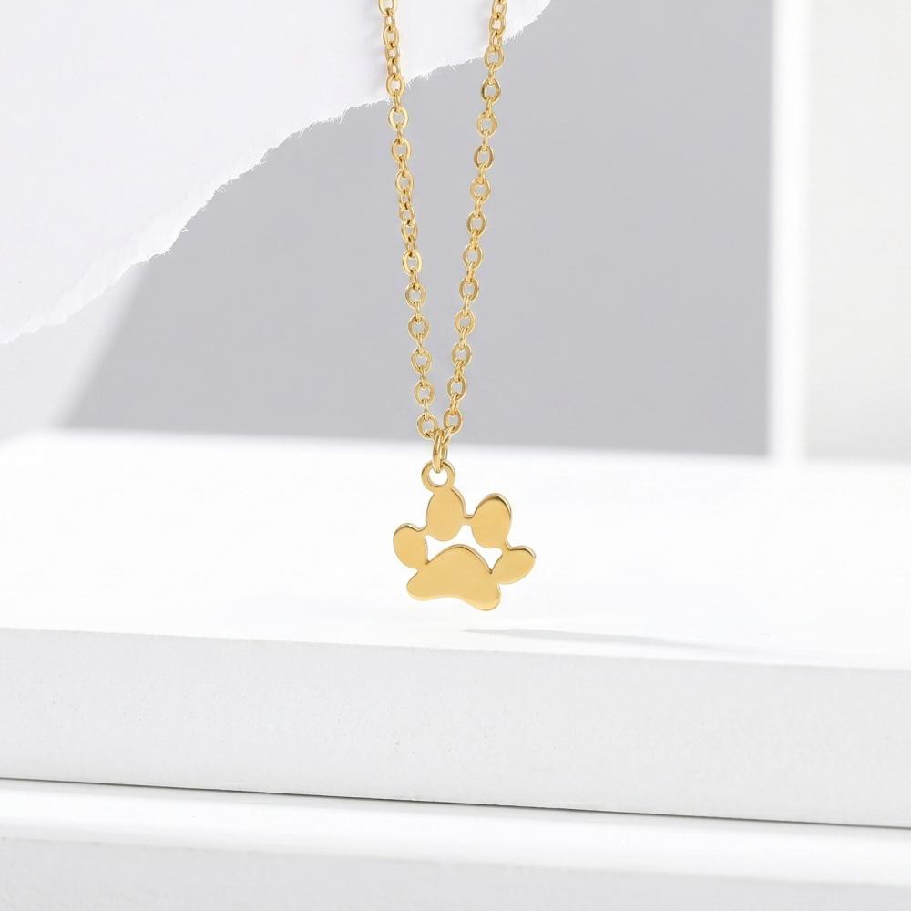 Adorable Cartoon Cat Paw Print Pendant Necklace - Stainless Steel Collarbone Jewelry for Women