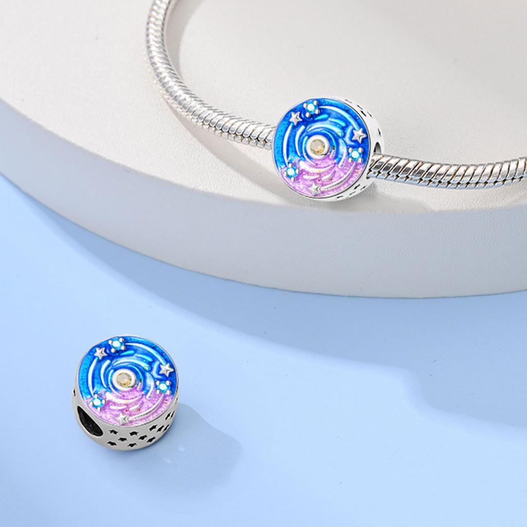 S925 Silver Iris Flower Starry Sky Sunflower Pendant Clasp Bead Bracelet DIY Jewelry Accessories