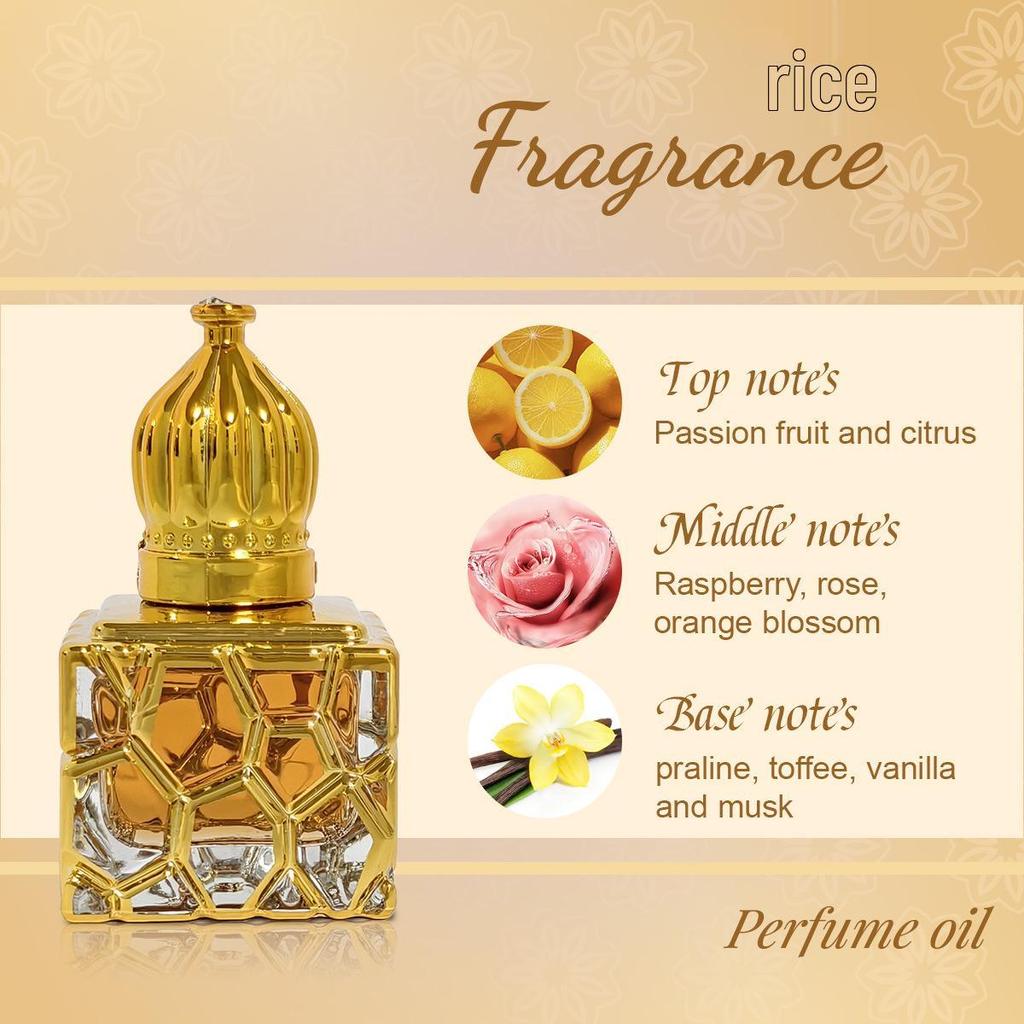 Arabic Gold-Plated Carved Glass Rollerball Perfume - Alcohol-Free, Portable Fruit Fragrance