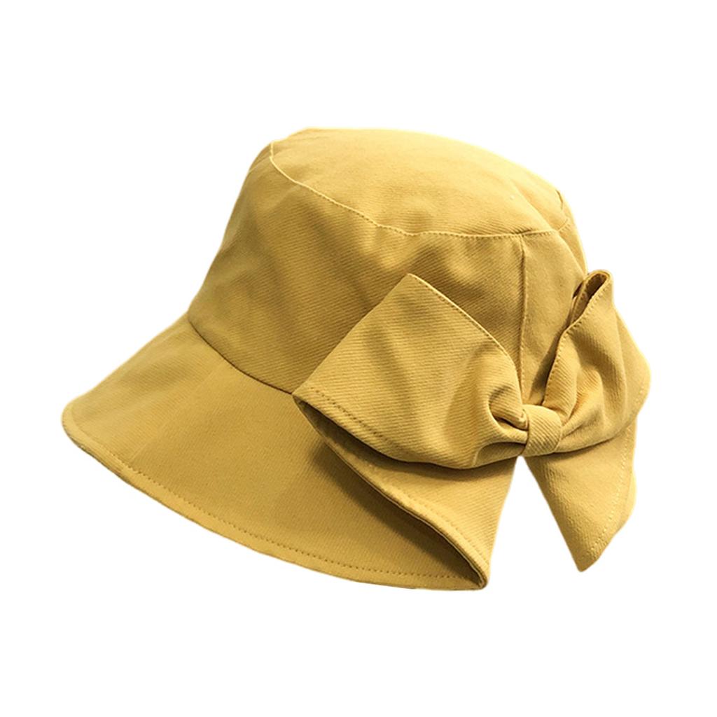 Outdoor Trendy Fisherman Hat with Bowknot Sun Protection Hepburn Style Bucket Caps for Women Fishing Camping Traveling