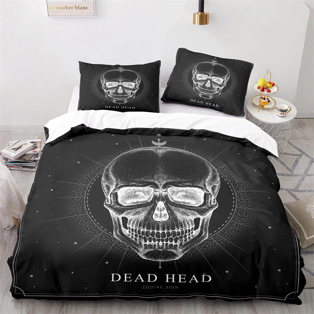 Skull King Queen Duvet Cover Gothic Skeleton Bedding Set for Adults Youth Personalized Halloween Bones Polyester Quilt Cover