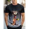 Men's Casual Breathable T-shirt, Short-sleeved Cartoon Animal Print T-shirt, Plus-size Baggy T-shirt for Summer