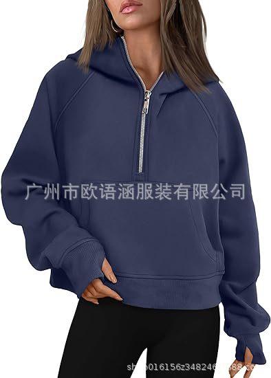 Popular European and American autumn and winter new hooded zipper thickened sweater top women