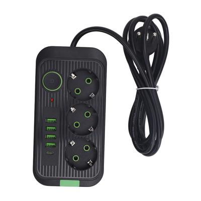 Europäische Steckdosenleiste 3 Steckdosen 4 USB 1 Typ-C-Anschluss Wandmontierter Elektrosteckdosen-Verlängerer mit 2m
