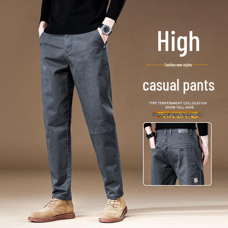 Men's Khaki Stretch Casual Pants - 2024 Spring/Autumn High-End Cotton Loose-Fit Overalls.