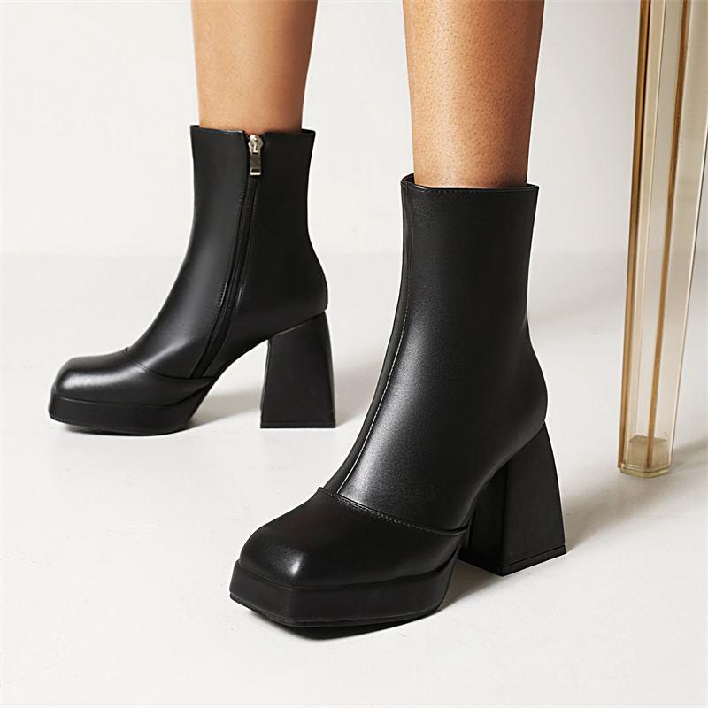 B5/Dámské krátké kozačky na vysokém podpatku Podzim a zima Nová barva Candy Nepromokavá platforma Velké kozačky na silném podpatku