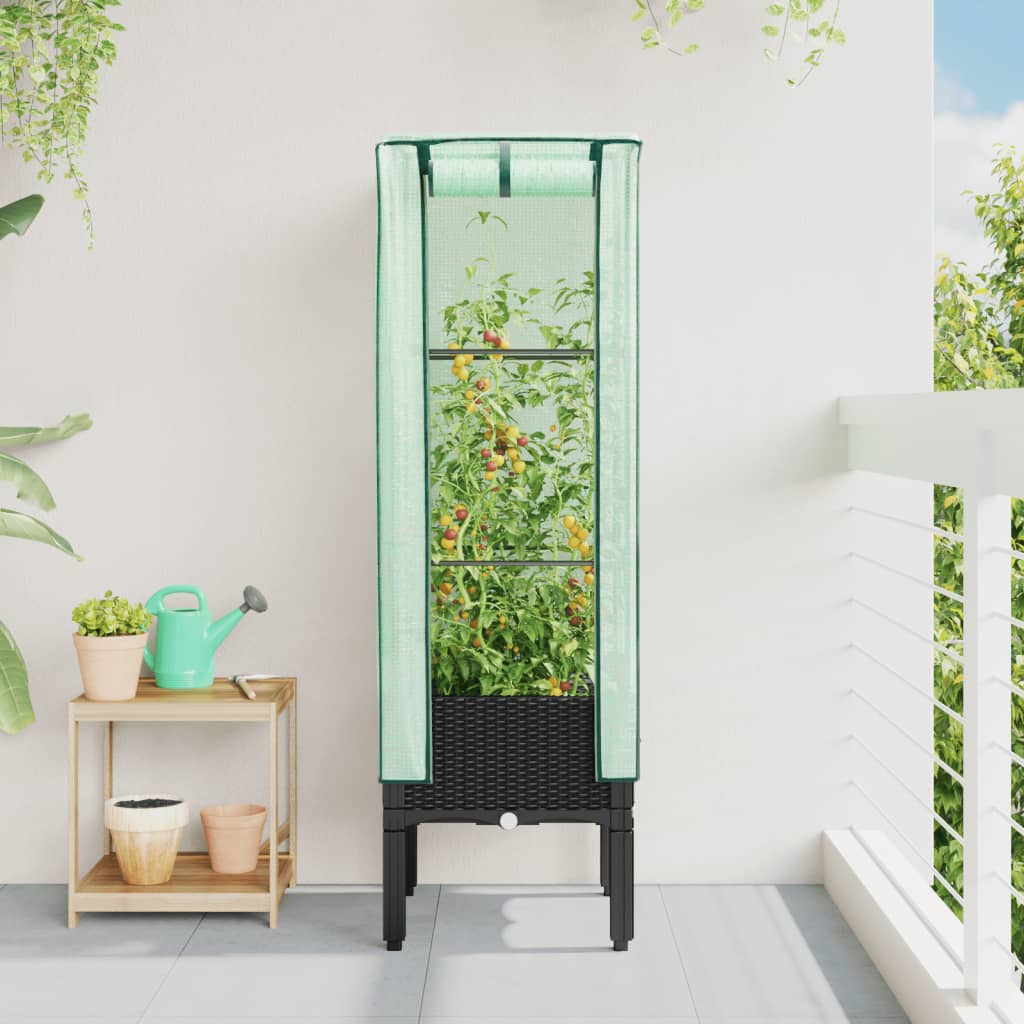 Vidaxl Raised Planter with Greenhouse, Rattan Look, 40X40X140 Cm