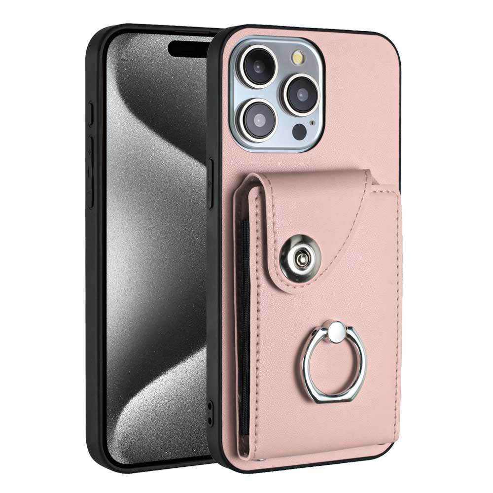 Applicable To iPhone16 Mobile Phone Case 15plus Card Wallet Ring Bracket Anti-drop Protective Case 17Pro