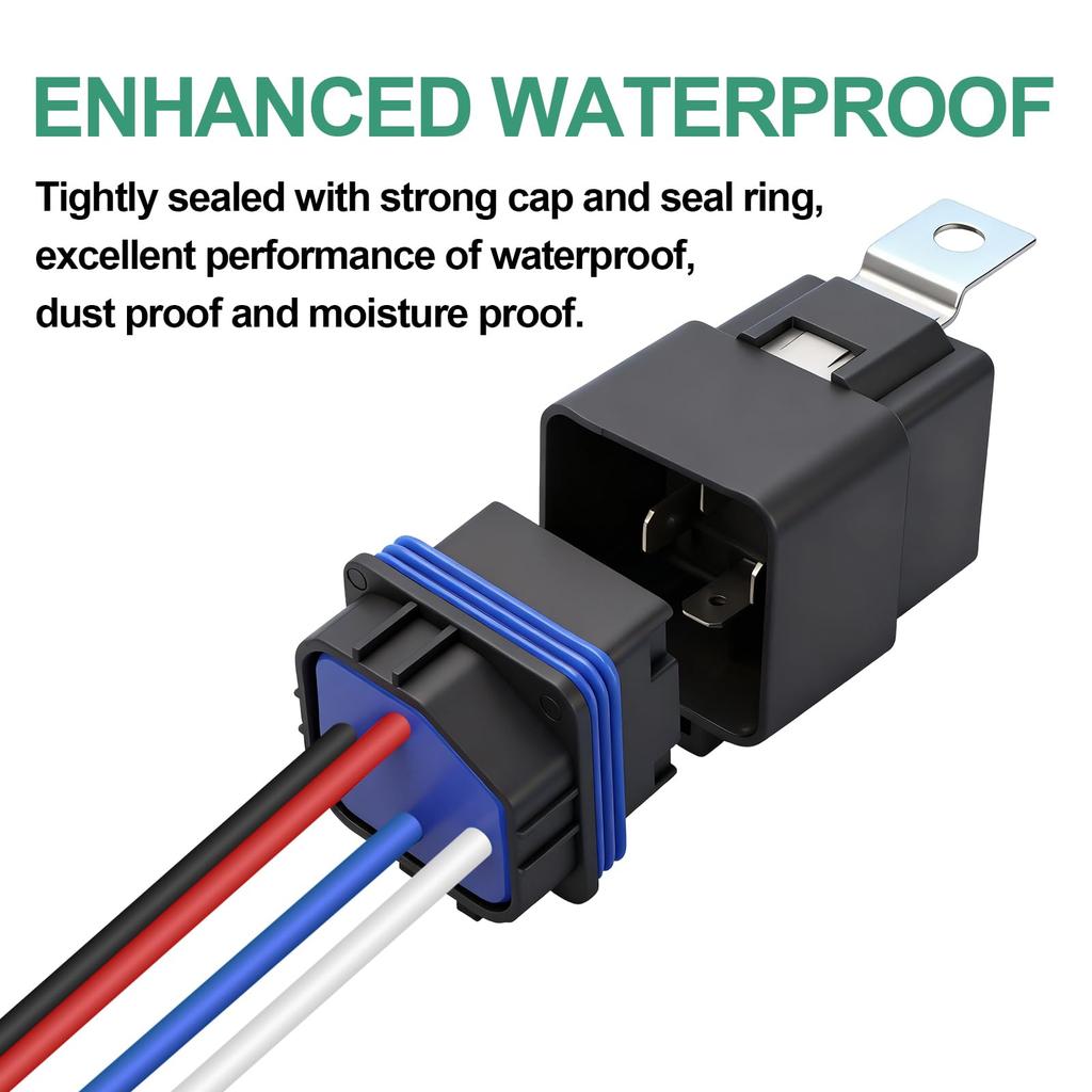 Weasch Waterproof Relay Kit 10 Pack 40A 4 Pin SPST Heavy Duty 14AWG