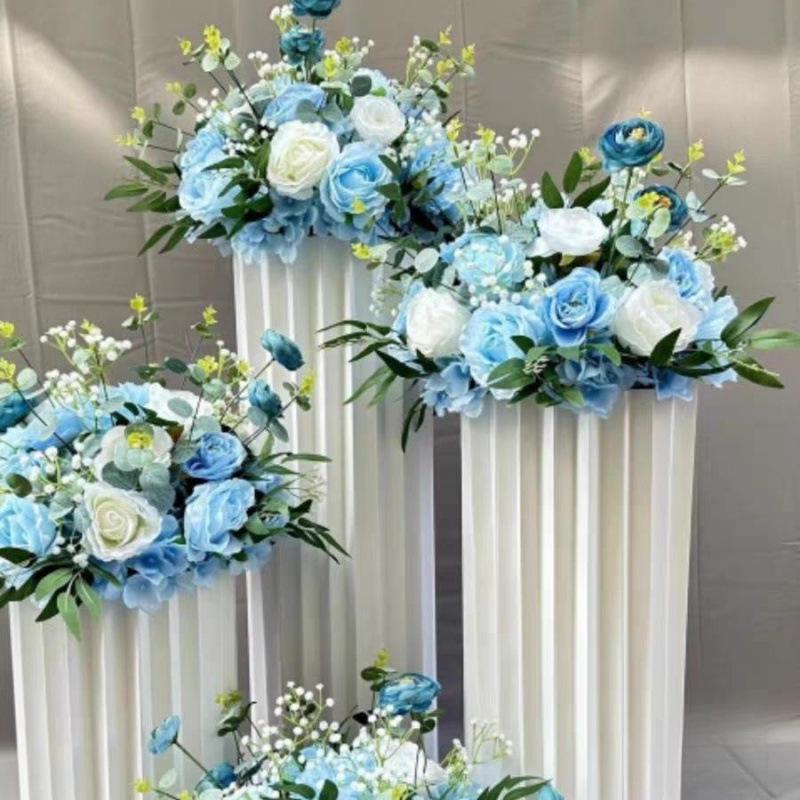 Artificial Flower Column Wedding Decorations with Car Delivery Ceremony and Roman Style Welcome Board