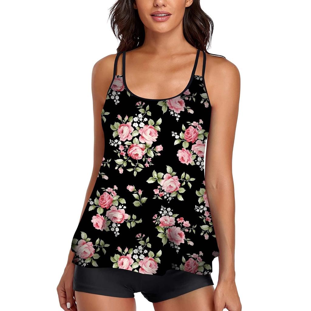 Damen Badeanzug Sexy Bedruckte Weste Shorts Badeanzug Zweiteiliges Set