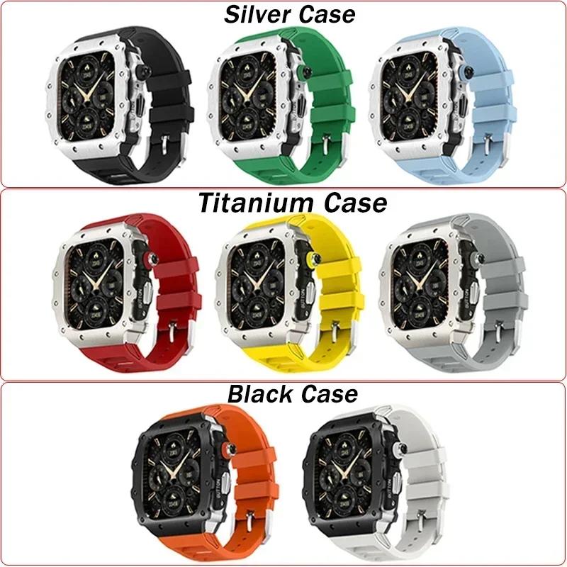 Luxus Metallgehäuse Mod Kit Für Apple Watch S11 10 46MM Edelstahlgehäuse +Silikonband für IWatch Serie 9 8 7 6 5 44mm 45mm
