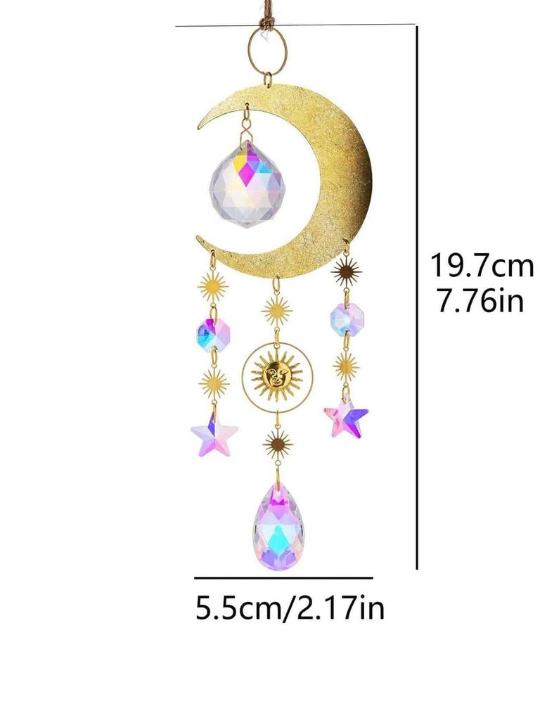 1 Stück Messing-Mond-Dekoration, künstlicher Sonnenfänger aus Kristall, Dekoration für Garten, Terrasse, Fenster und Heimdekoration