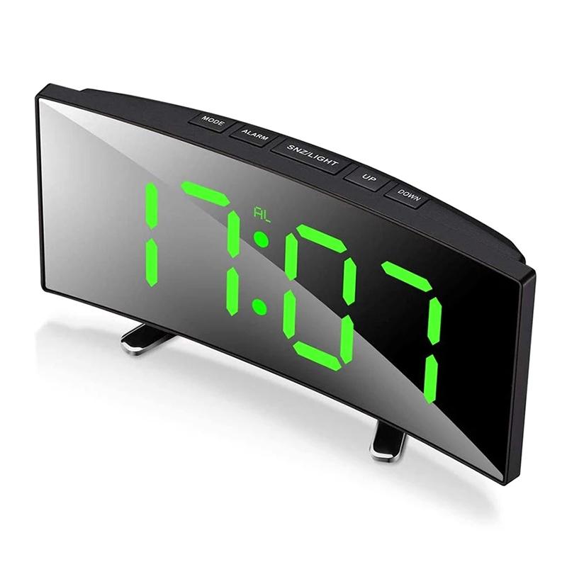 7 tommers digital vekkerklokke buet dimbar LED elektronisk digital skrivebordsklokke stort tall bordklokke