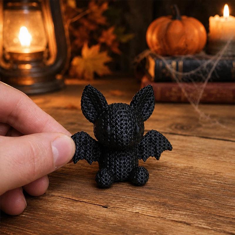 Handmade Crochet Black Bat Stuffed Toy Soft Cute For Halloween Decor Gothic Gift Kids Room Decor
