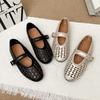 Large Size European and American Spring and Summer New One-word Buckle Mary Jane Flat Bottom Women's Light Mouth Hollow Ballet Solid Color Comfortab