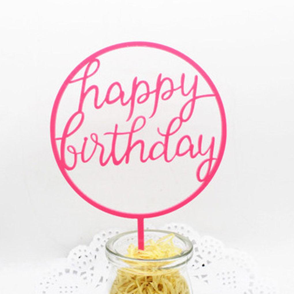 Round Cake Topper Wedding Birthday Party Gifts Dessert Insert Stick Kids Happy Birthday Decorative Topper