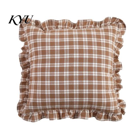 Cuscini Decorativi da Ufficio Interno, Federa per Cuscino Ruffle, Cotone a Quadri con Bordo Arricciato, Federe Ruffled Vintage 18x18 Pollici, Copertura 20x12