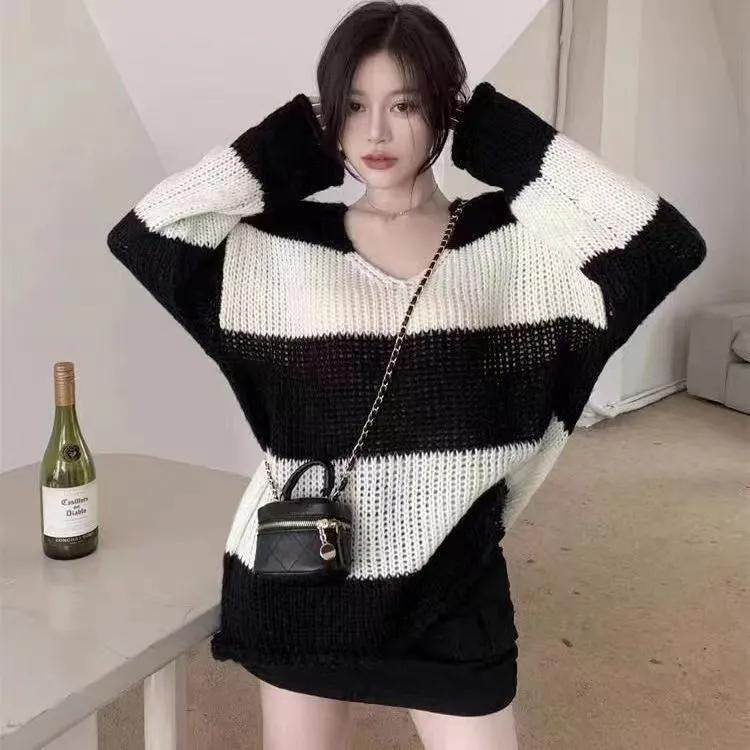 Men's Tops, Loose Knitwear, Western Style, Lazy Style, Spring and Autumn Thin Striped Sweaters, Women's Summer