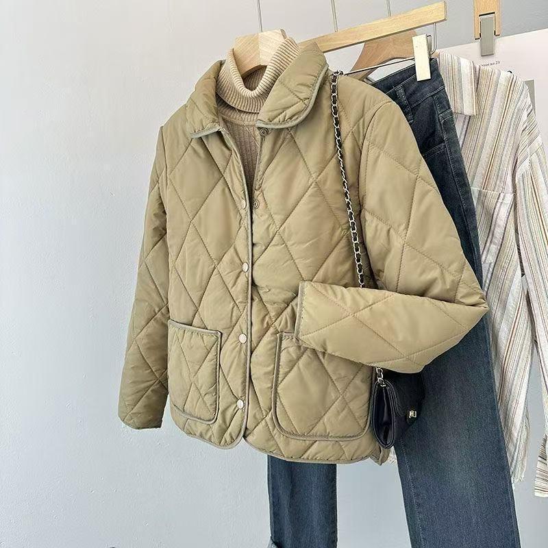 2025 New Spring & Fall Fashion Diamond Pattern Cotton-Padded Slim Jacket for Middle-Aged & Young Adults - Lightweight Short Outerwear