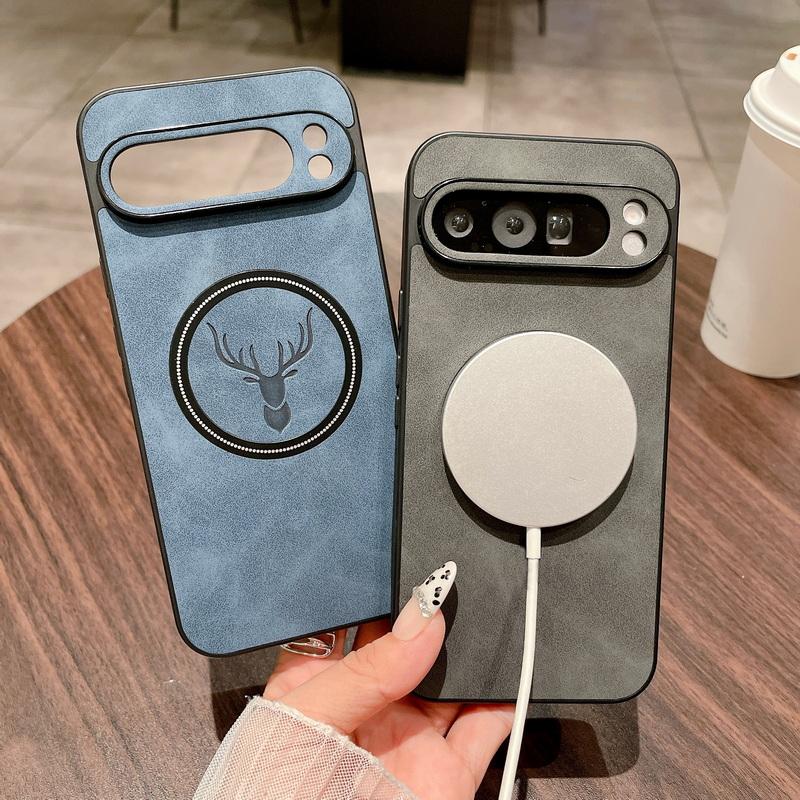 Deer Pattern Leather Slim Soft Case For Google Pixel 9 Pro XL 8A 8 7 Pro 7A Solid Color TPU Matte Shockproof Wireless Charge Magnetic Phone Cover