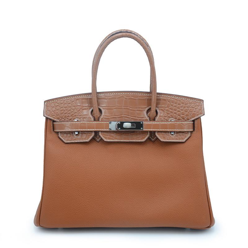 Crocodile Leather Leather Horn Baguette Mail Carrier Bag Handmade Wax Line Bag Popular Versatile Bag