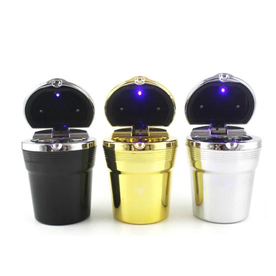 Car Ashtray Convenient LED Night Light with Lid High Strength Metal Ash Storage Holder for Vehicle